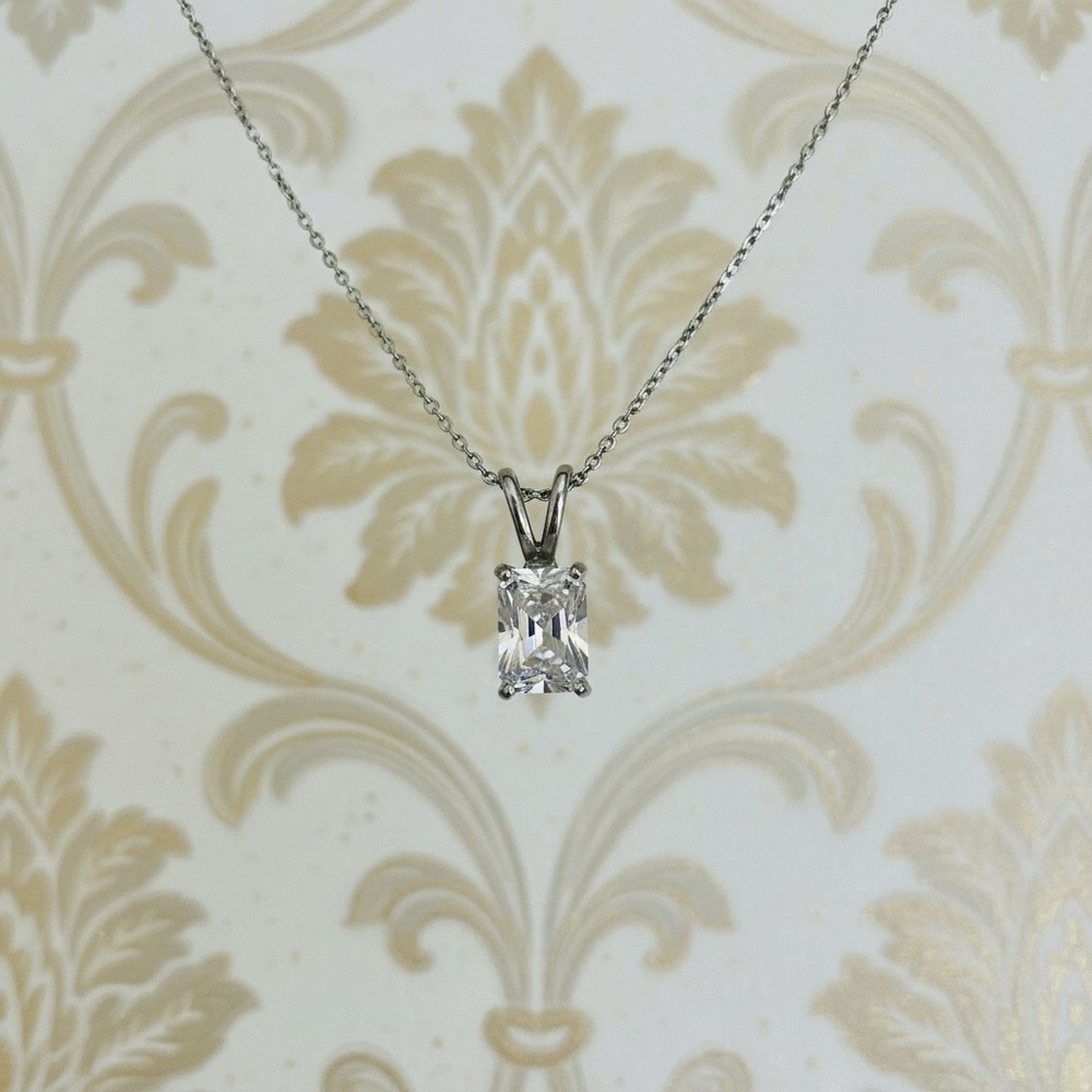925 stamp necklace with emerald cut cz diamond 1.4 carats .